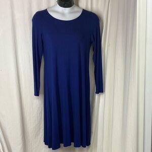 Eileen Fisher PL Back Keyhole Royal Blue Long Calf Viscose Knit Dress L Petite